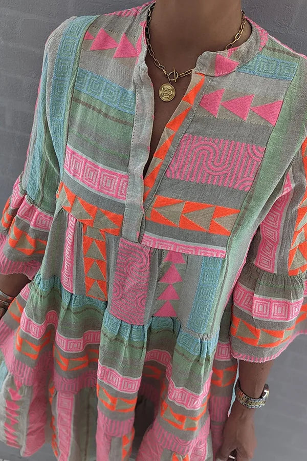 Anaise | Robe d'été en coton et chanvre à col en V chic