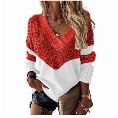 ArtelierDeRoche™ | Pull Léopard à Col V et Blocs de Couleur
