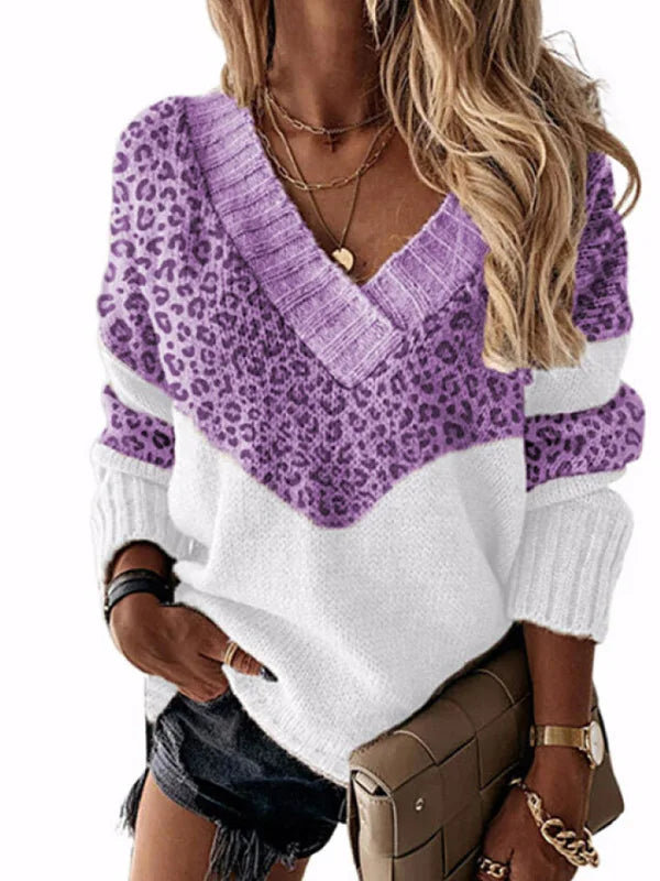 ArtelierDeRoche™ | Pull Léopard à Col V et Blocs de Couleur