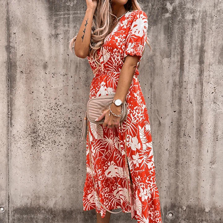 Robe midi à Fleurs et Manches Bouffantes pour Femme