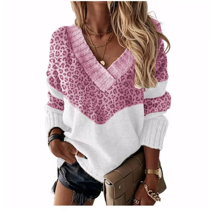 ArtelierDeRoche™ | Pull Léopard à Col V et Blocs de Couleur
