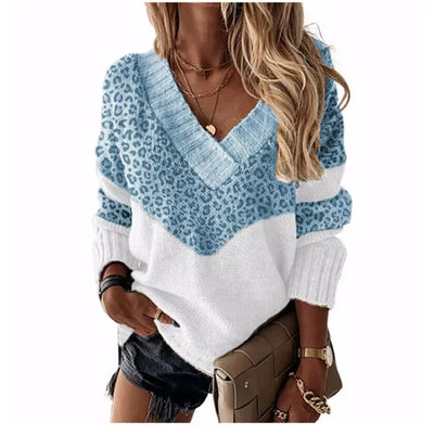 ArtelierDeRoche™ | Pull Léopard à Col V et Blocs de Couleur