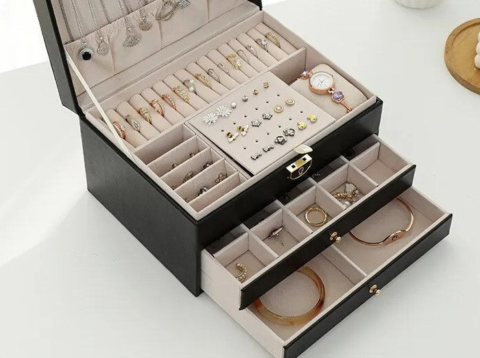 Boîte à bijoux pour femmes | Cuir multicouche