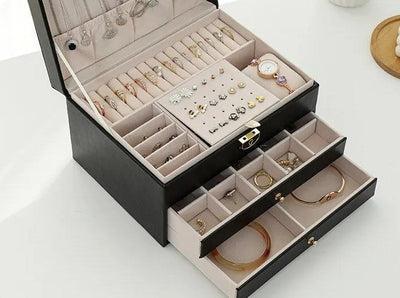 Boîte à bijoux pour femmes | Cuir multicouche