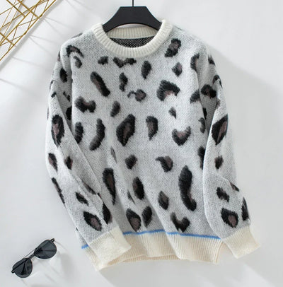 ArtelierDeRoche™ | Pull Jacquard en Laine à Imprimé Léopard