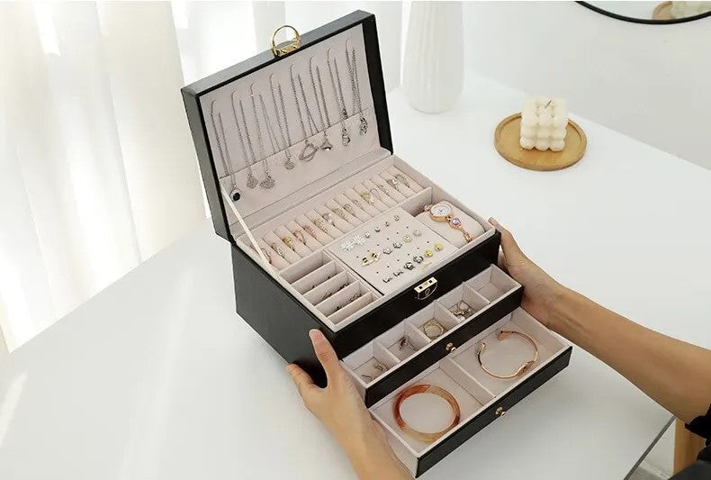 Boîte à bijoux pour femmes | Cuir multicouche