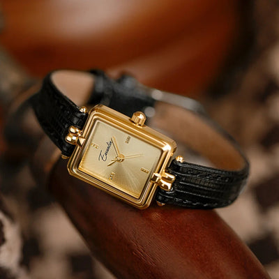 Montre élégante à quartz pour femmes | Cadran doré