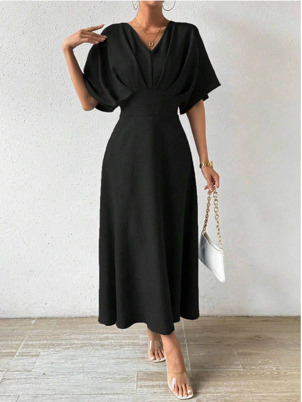 AtelierdeRocheParis | Robe Longue Élégante avec Manches Chauve-Souris