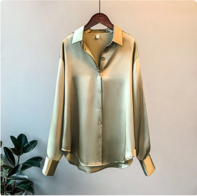 Chemise boutonnée en satin pour femmes Chic