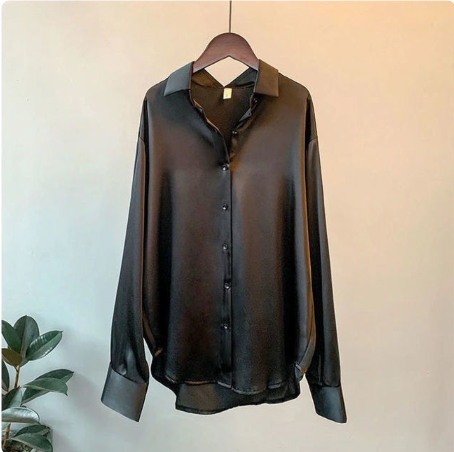 Chemise boutonnée en satin pour femmes Chic