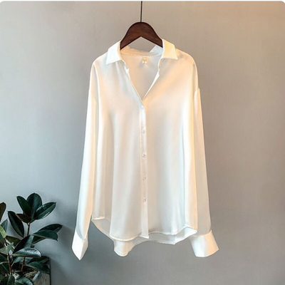 Chemise boutonnée en satin pour femmes Chic