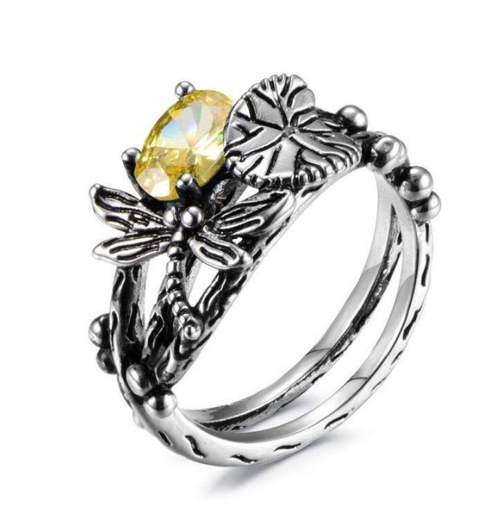 Bague libellule Lotus Gem faite à la main