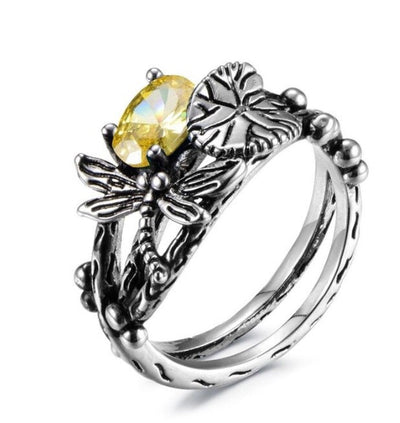 Bague libellule Lotus Gem faite à la main
