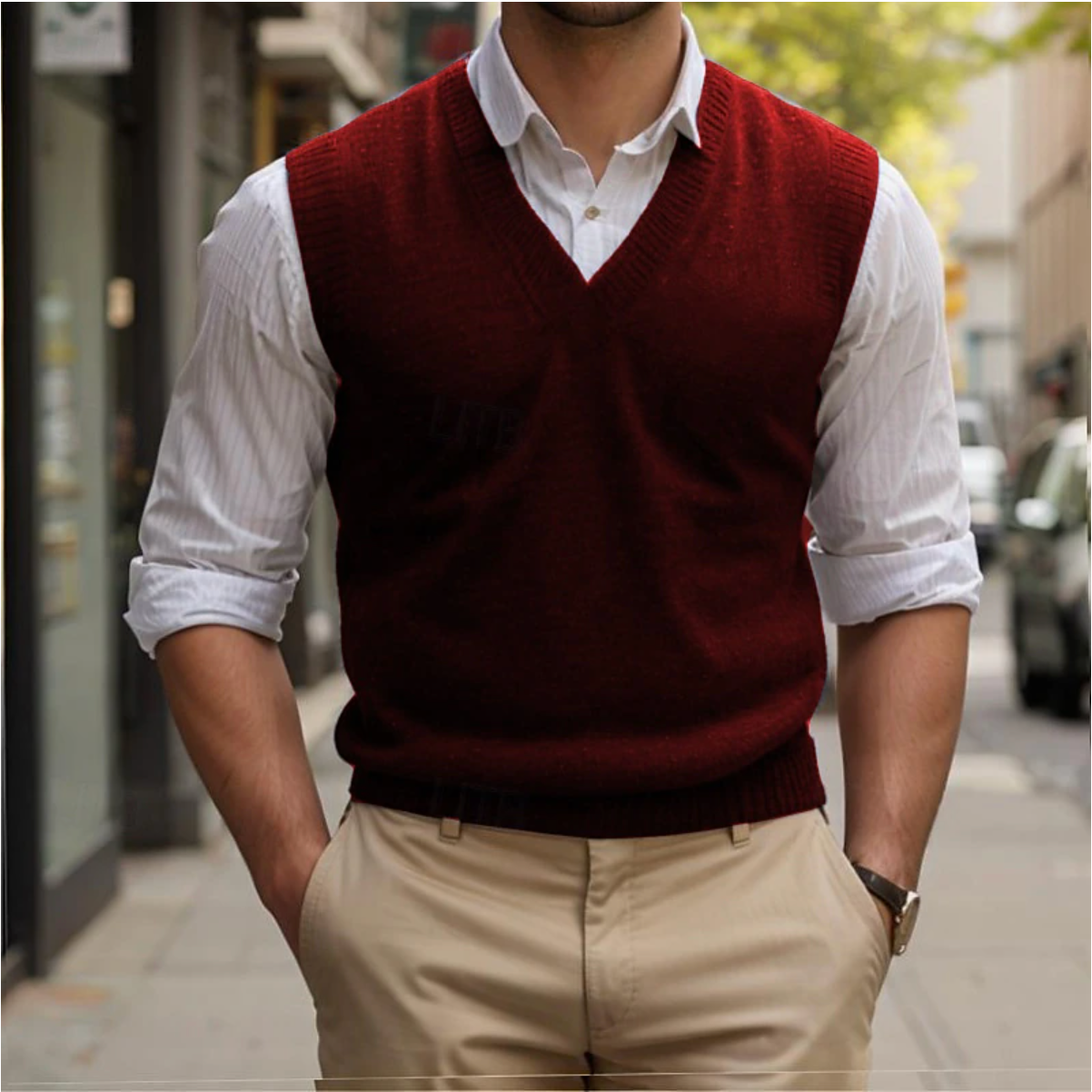 Andrew | Pull sans manches vintage à col en V pour homme