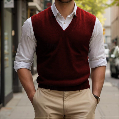 Andrew | Pull sans manches vintage à col en V pour homme