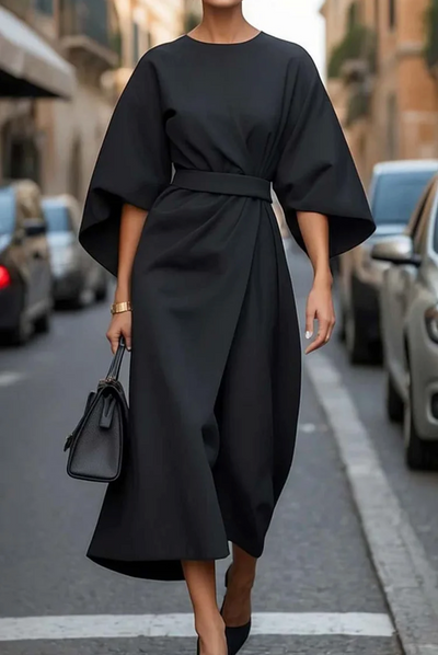 AtelierdeRocheParis™ | Sonia | Robe élégante avec manches lanterne et ceinture