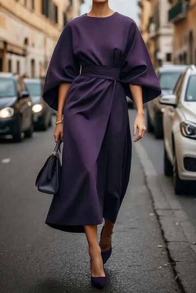 AtelierdeRocheParis™ | Sonia | Robe élégante avec manches lanterne et ceinture