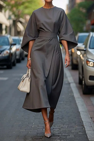 AtelierdeRocheParis™ | Sonia | Robe élégante avec manches lanterne et ceinture