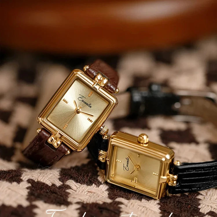 Montre élégante à quartz pour femmes | Cadran doré