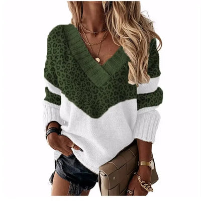 ArtelierDeRoche™ | Pull Léopard à Col V et Blocs de Couleur