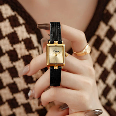 Montre élégante à quartz pour femmes | Cadran doré