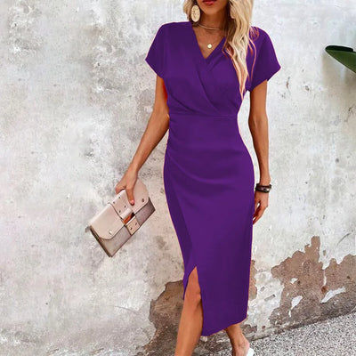 Robe Midi Enveloppante à col en V pour Femmes