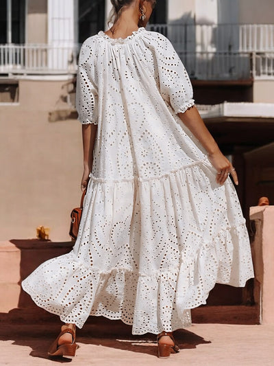 Édith - Robe en coton avec ceinture à nouer et volants