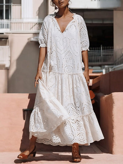Édith - Robe en coton avec ceinture à nouer et volants