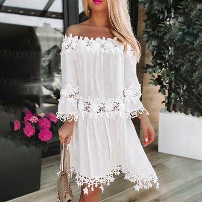 SUNSIS – Femme Robe d’Été Décolletée avec Dentelle & Haut Tube
