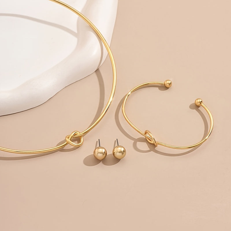 Ensemble élégant 3 pièces – Bracelet, boucles d’oreilles et jonc motif cœur