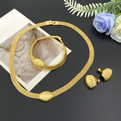 Ensemble élégant 3 pièces – Collier, bracelet et boucles d’oreilles motif coquillage