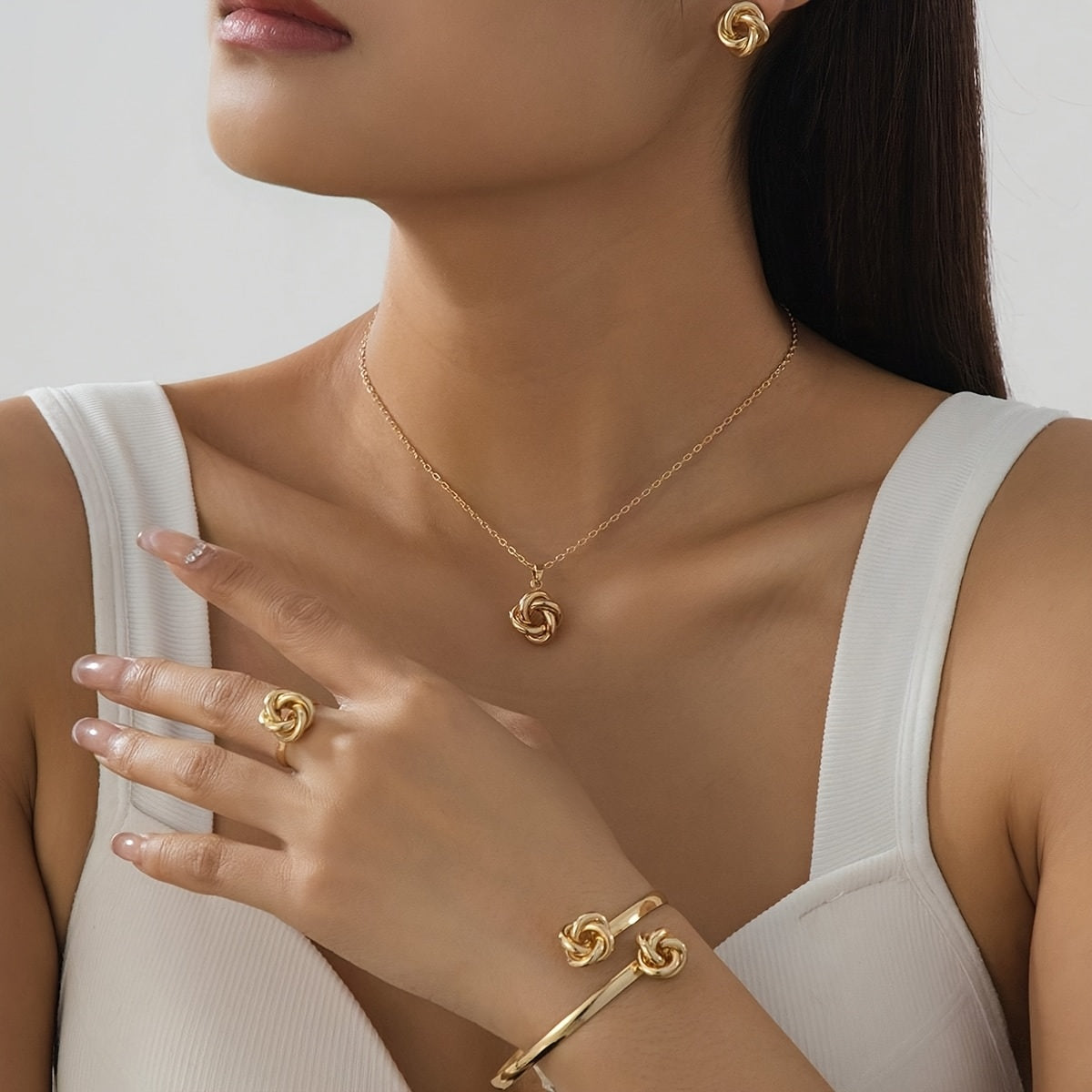 Ensemble élégant 3 pièces – Collier, bracelet et bague motif nœud
