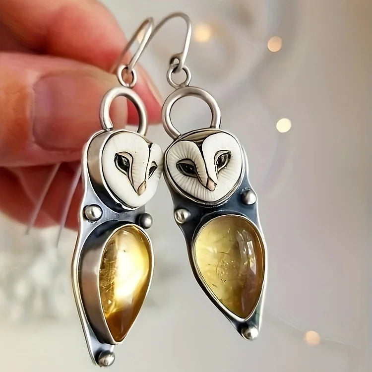 Boucles d'oreilles hibou en pierre au clair de lune