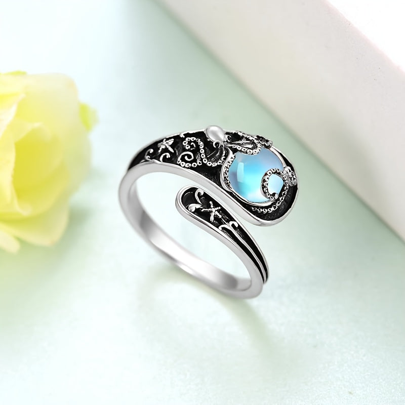 Bague poulpe en pierre de lune