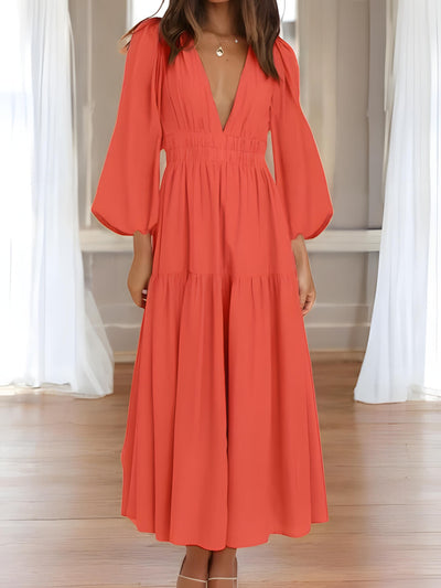 Léonie - Maxi-robe à manches ballon et décolleté en V