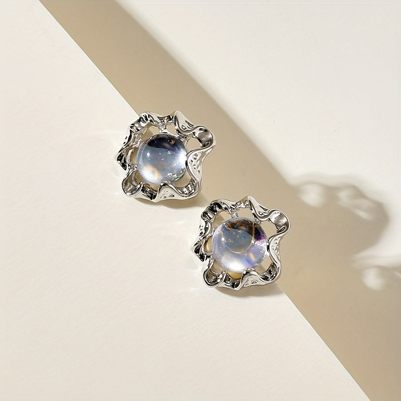 Boucles d’oreilles fleur en pierre de lune