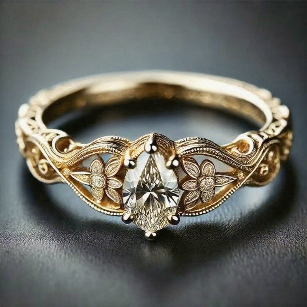 🇫🇷 Bague élégante de design français avec pierre précieuse taille marquise