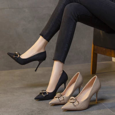 Talons pour femmes en texture tissée avec d'élégants ornements métalliques - Mireille