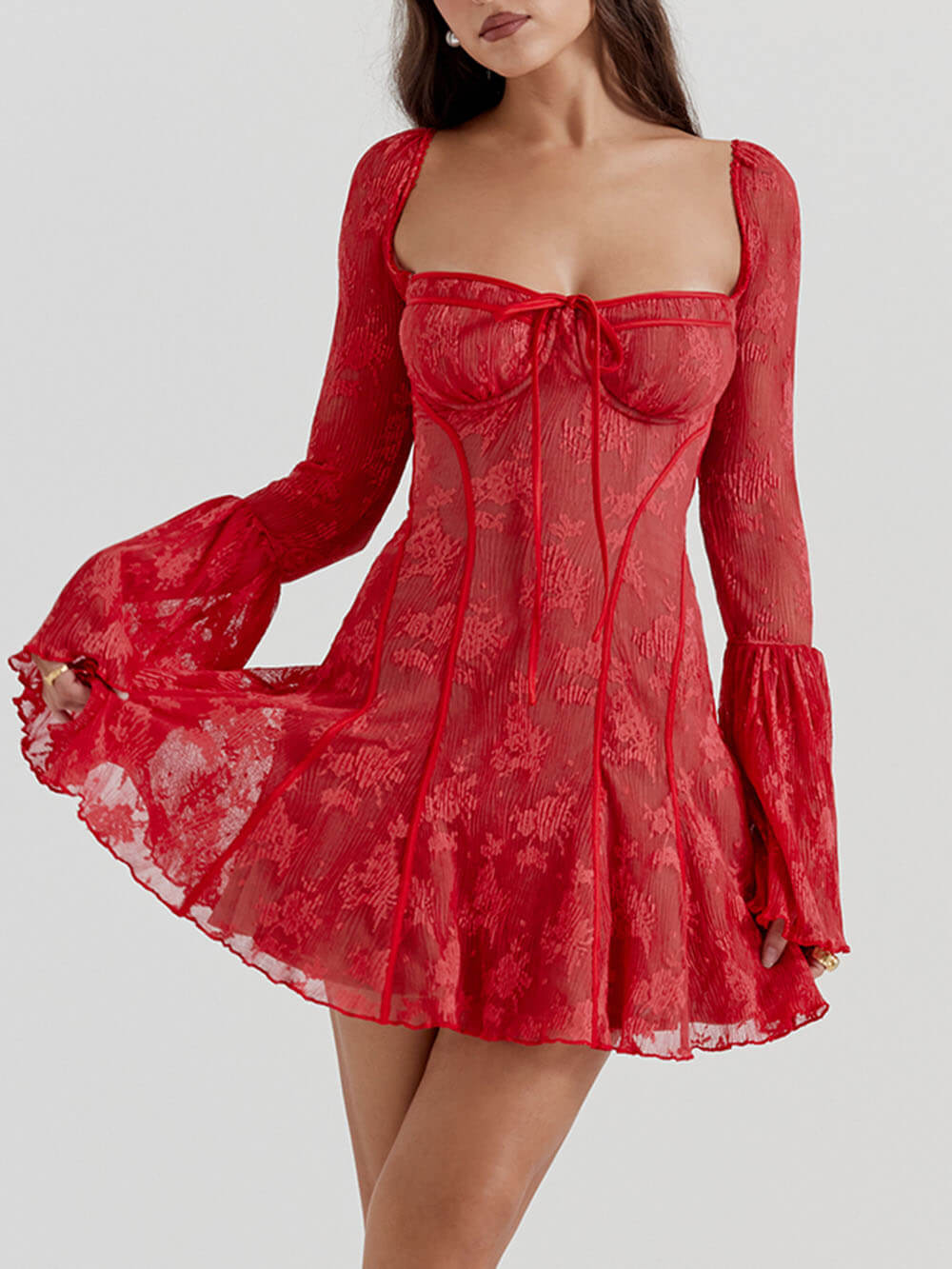 Vida – Robe Midi en Dentelle Corsetée Élégante et Structurée