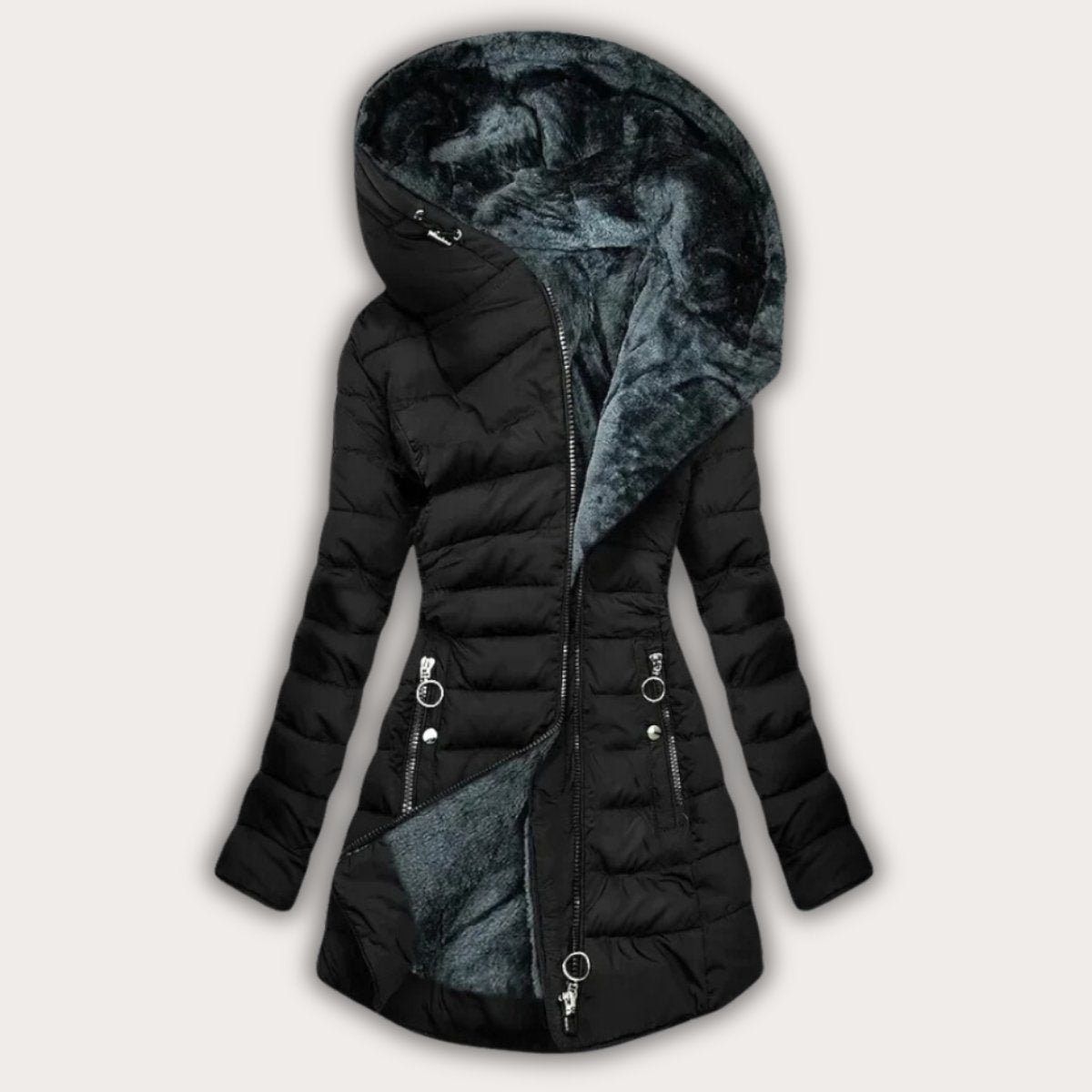 Manteau doudoune asymétrique à capuche élégant