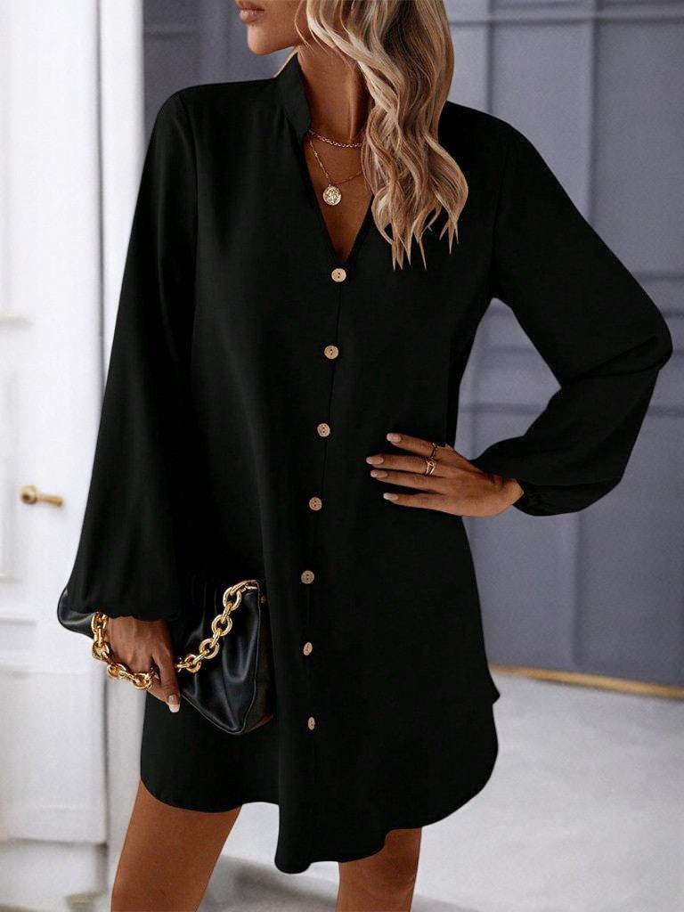 Monique - Notched Mini Robe à Manches Longues avec Design Elégant