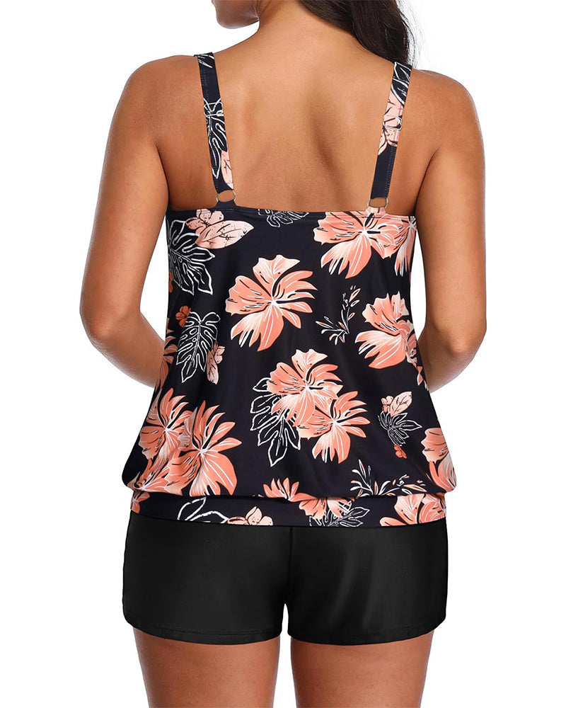 Tankini Slim Haut Boxertanga Imprimé Deux Pièces
