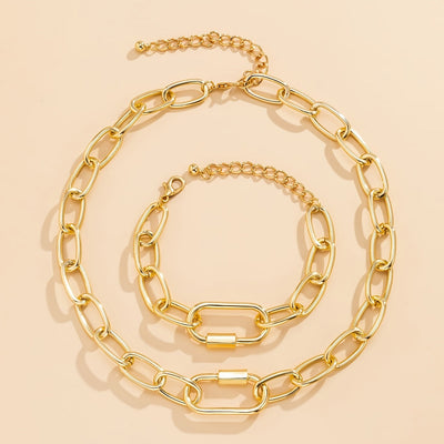 Parure de 2 pièces tendance et simple : collier et bracelet chaîne en O en or 18K
