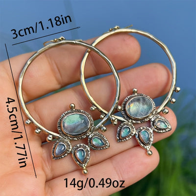 🇫🇷 Boucles d’oreilles pendantes Lotus avec pierres de lune bleues