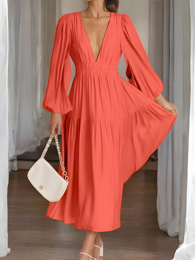 Léonie - Maxi-robe à manches ballon et décolleté en V