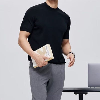 T-shirt homme en coton mercerisé, col rond, style minimaliste - Hugo