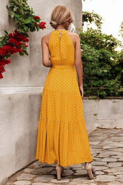 Solène - Robe longue avec ceinture à la taille et motifs