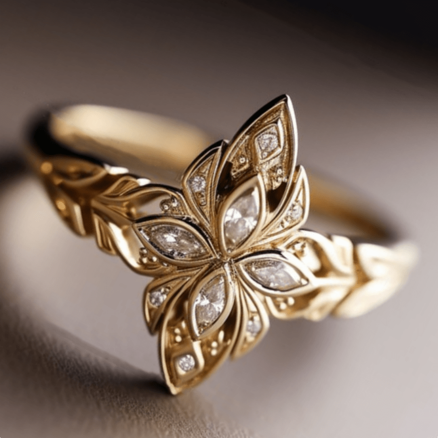 Bague classique en or 18K avec pierres précieuses taille marquise