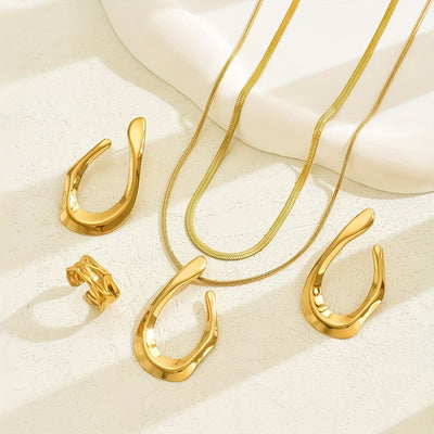 Ensemble élégant 5 pièces – Collier, collier long, boucles d’oreilles, bague et bracelet design moderne