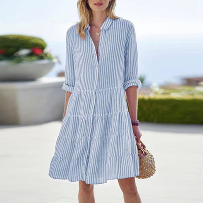 Robe Courte Évasée À Rayures Pour Femme